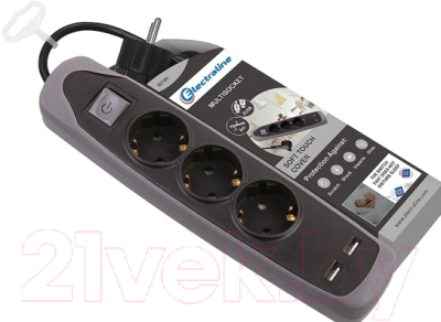 Удлинитель Electraline 62150 (2м, черный/серый)