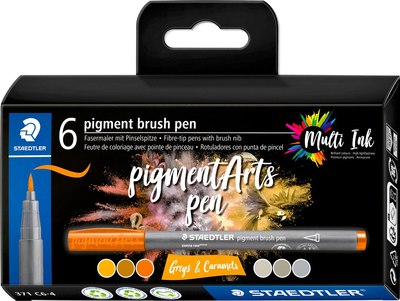 Набор капиллярных ручек Staedtler Pigment Brush. Greys&Caramels / 371 C6-4 (6цв) - 